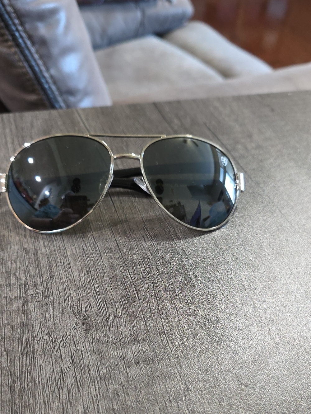 Men's Aviator "Khan" Sunglasses with Silver Frame and Black Lenses